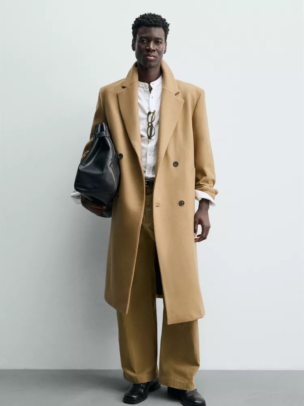 NWT Zara Men’s Double-Breasted Wool Blend Coat Taupe Brown Beige Size M